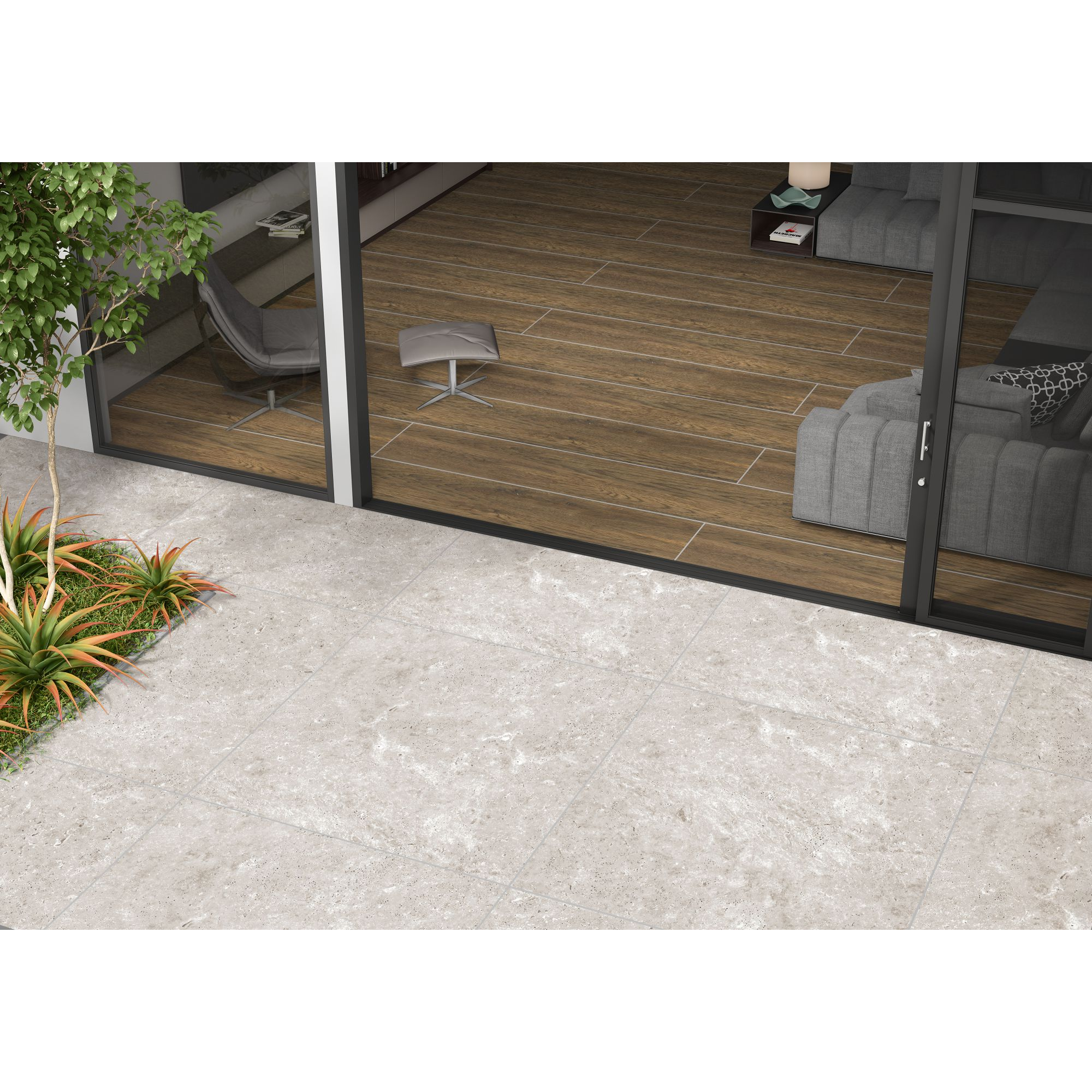 Bodenplatte 'Travertine' Feinsteinzeug grau 80 x 80 x 2 cm