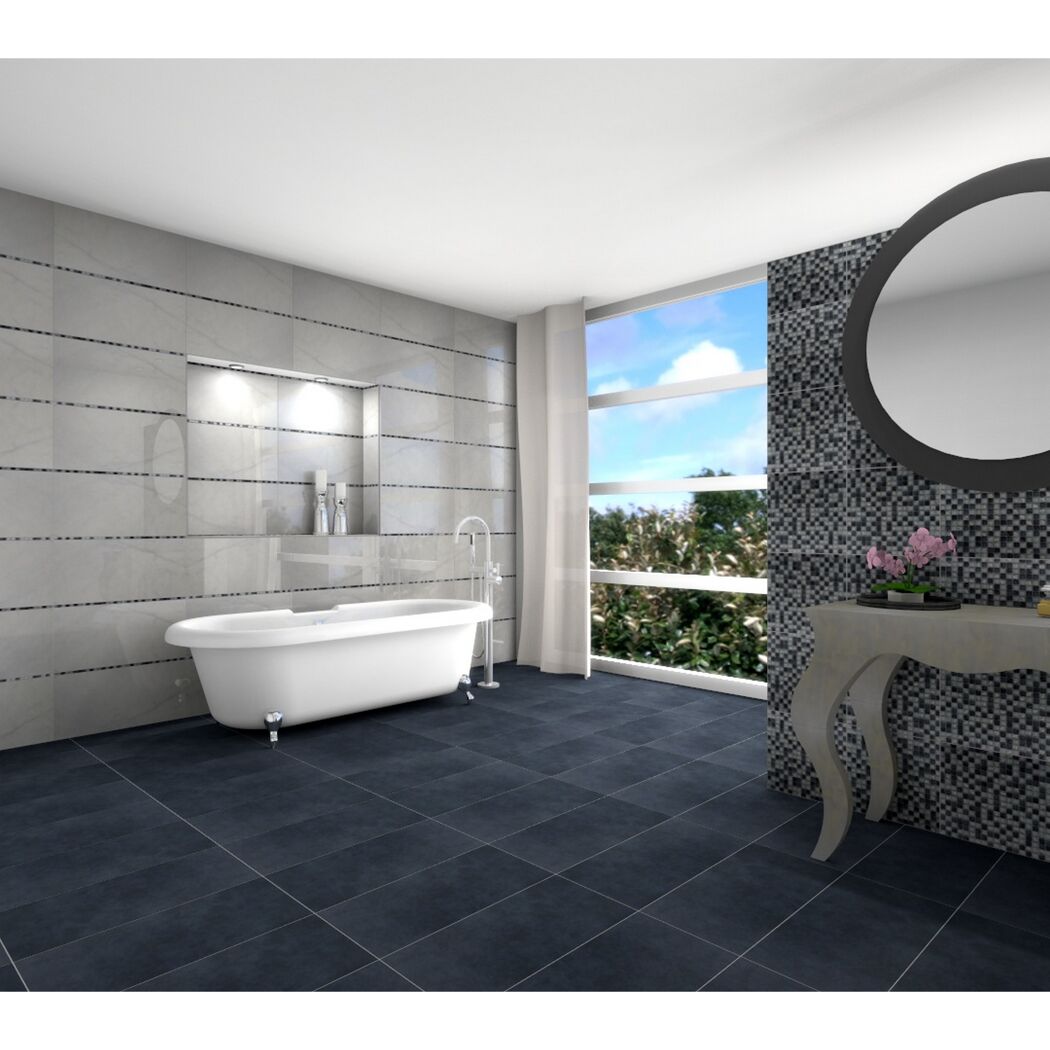 Mosaikfliese 'Vesuvio' Glas/Naturstein grau/silber 30 x 30 cm