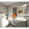 Badezimmer mit Waschbecken, Badewanne und Spiegelschrank