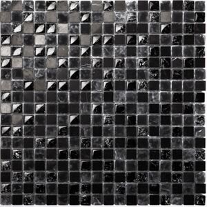 Mosaikfliese 'Scassato' Materialmix schwarz 30 x 30 cm