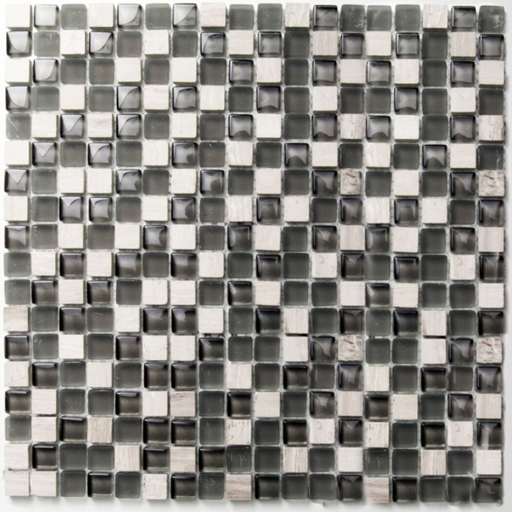 Mosaikfliese 'Solid' Glas, Naturstein weiß, grau 30 x 30 cm