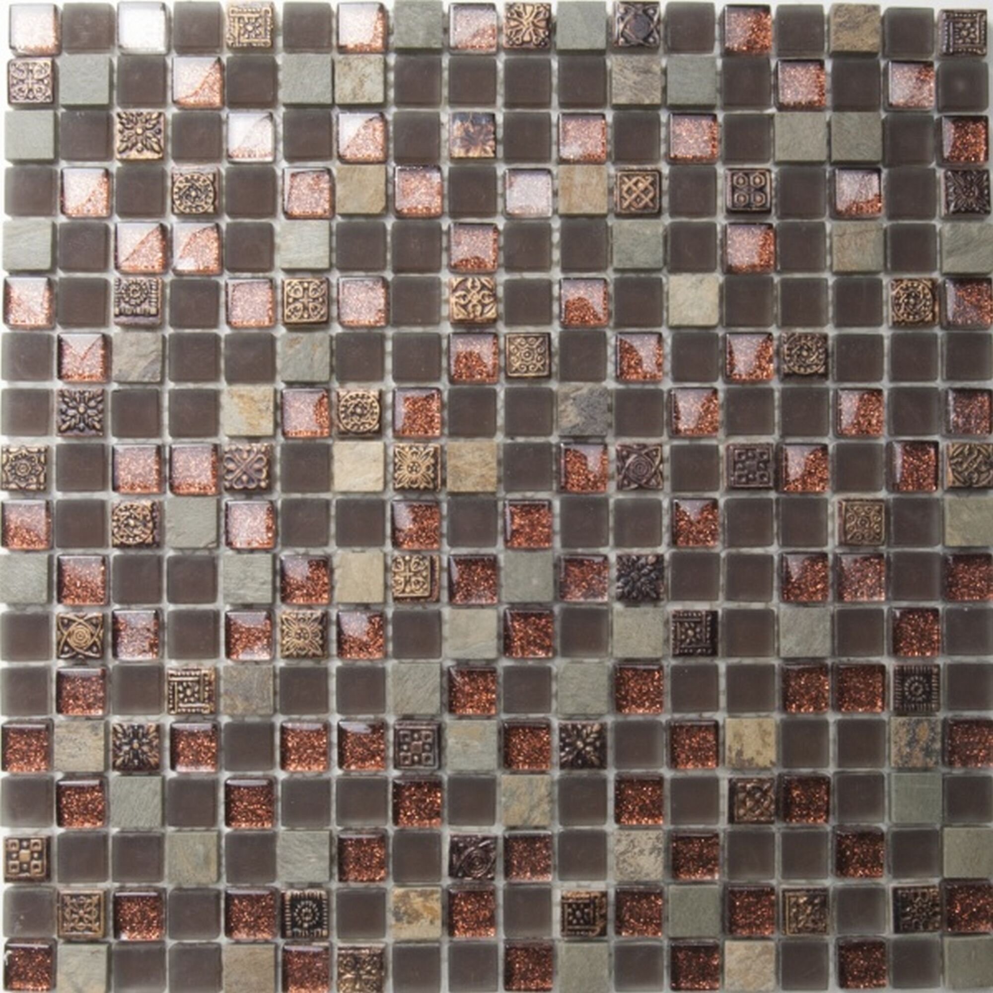 Mosaikfliese aus Glas und Naturstein