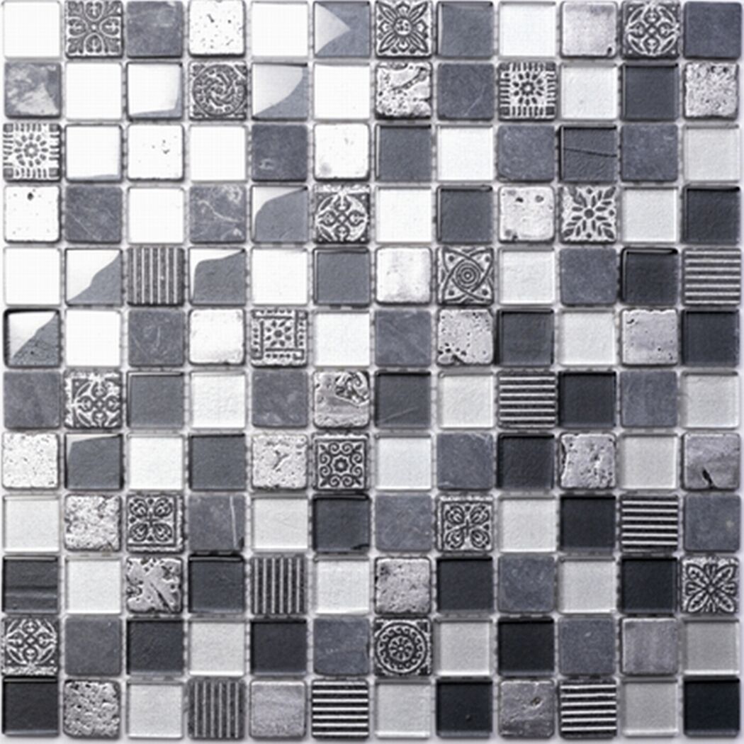Mosaikfliese 'Boston' Materialmix grau 30 x 30 cm