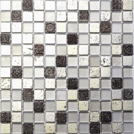2. Bild von Mosaikfliese 'Miami' Materialmix grau-weiß 30 x 30 cm