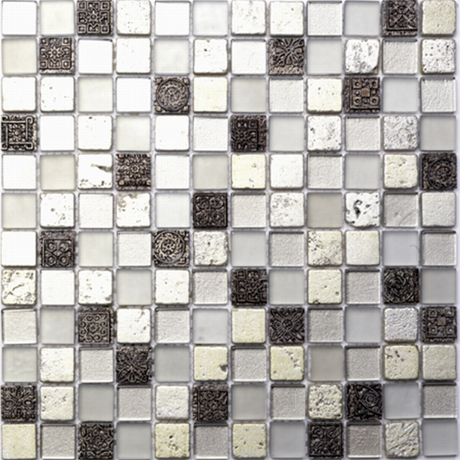 Bild von Mosaikfliese 'Miami' Materialmix grau-weiß 30 x 30 cm