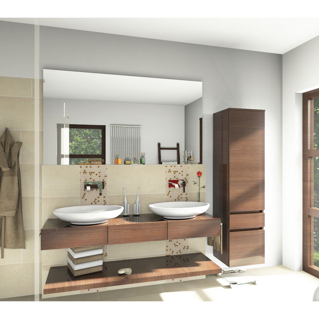 Doppelwaschbecken mit Spiegel und Badschrank