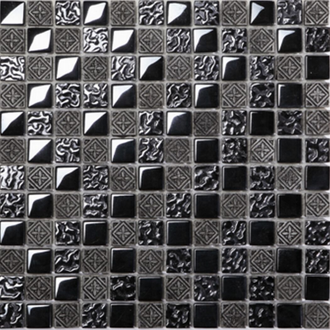 Mosaikfliese 'Fiori' Glas, Naturstein schwarz 30 x 30 cm