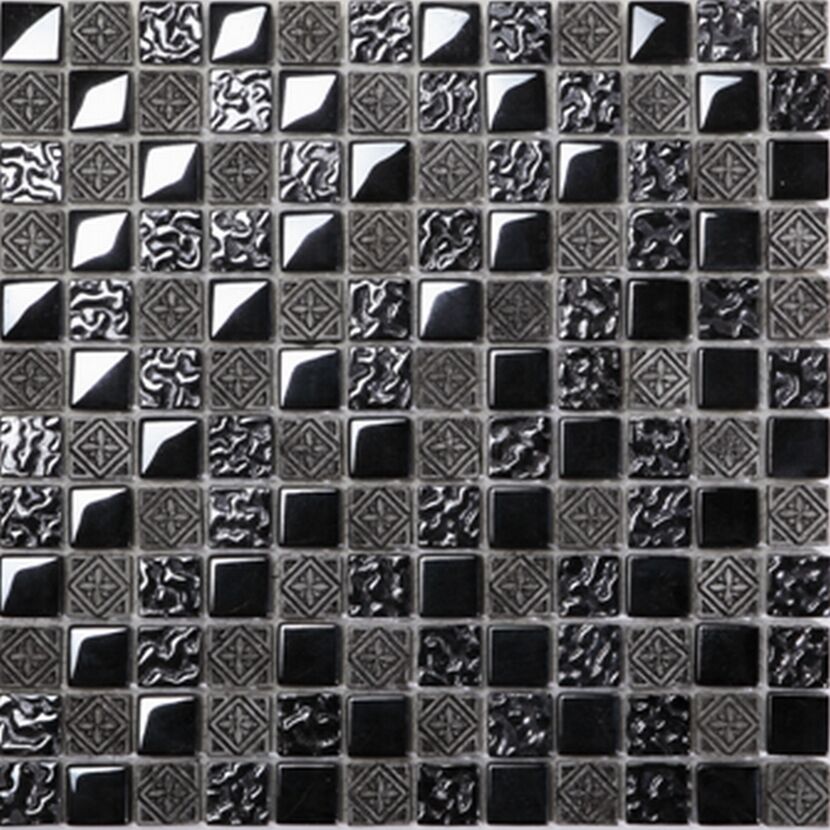 Mosaikfliese 'Fiori' Glas, Naturstein schwarz 30 x 30 cm