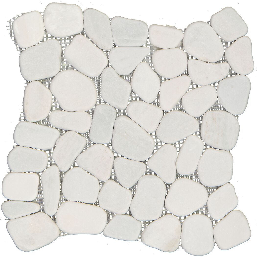Mosaikfliese 'Kiesel' Naturstein weiß 29 x 29 cm