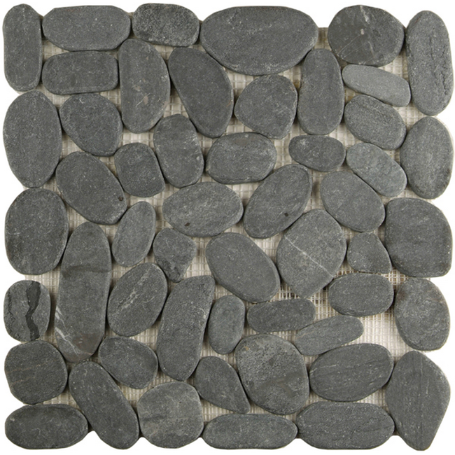 Bild von Mosaikfliese 'Kiesel' Naturstein schwarz 29 x 29 cm