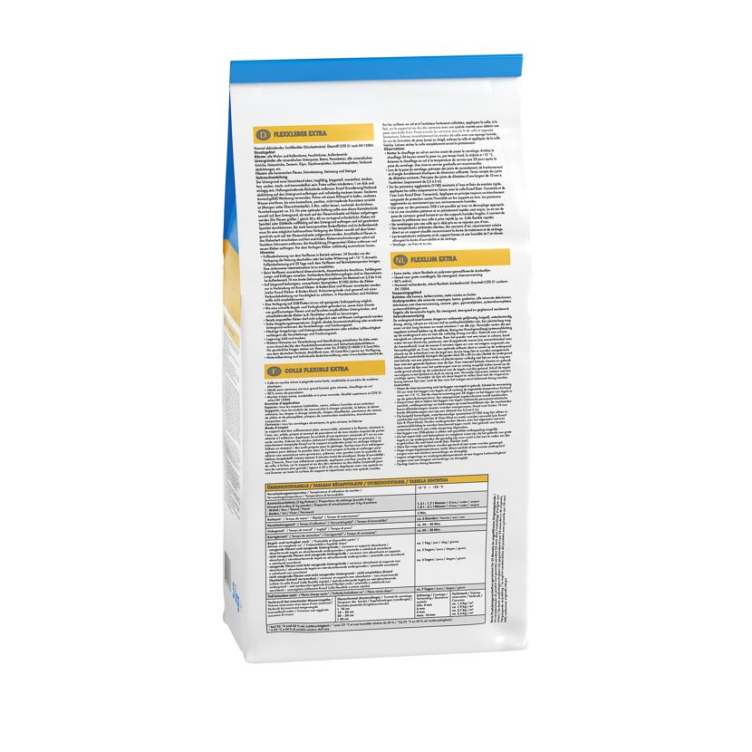 Rückseite eines 5-kg-Sacks Flexkleber extra