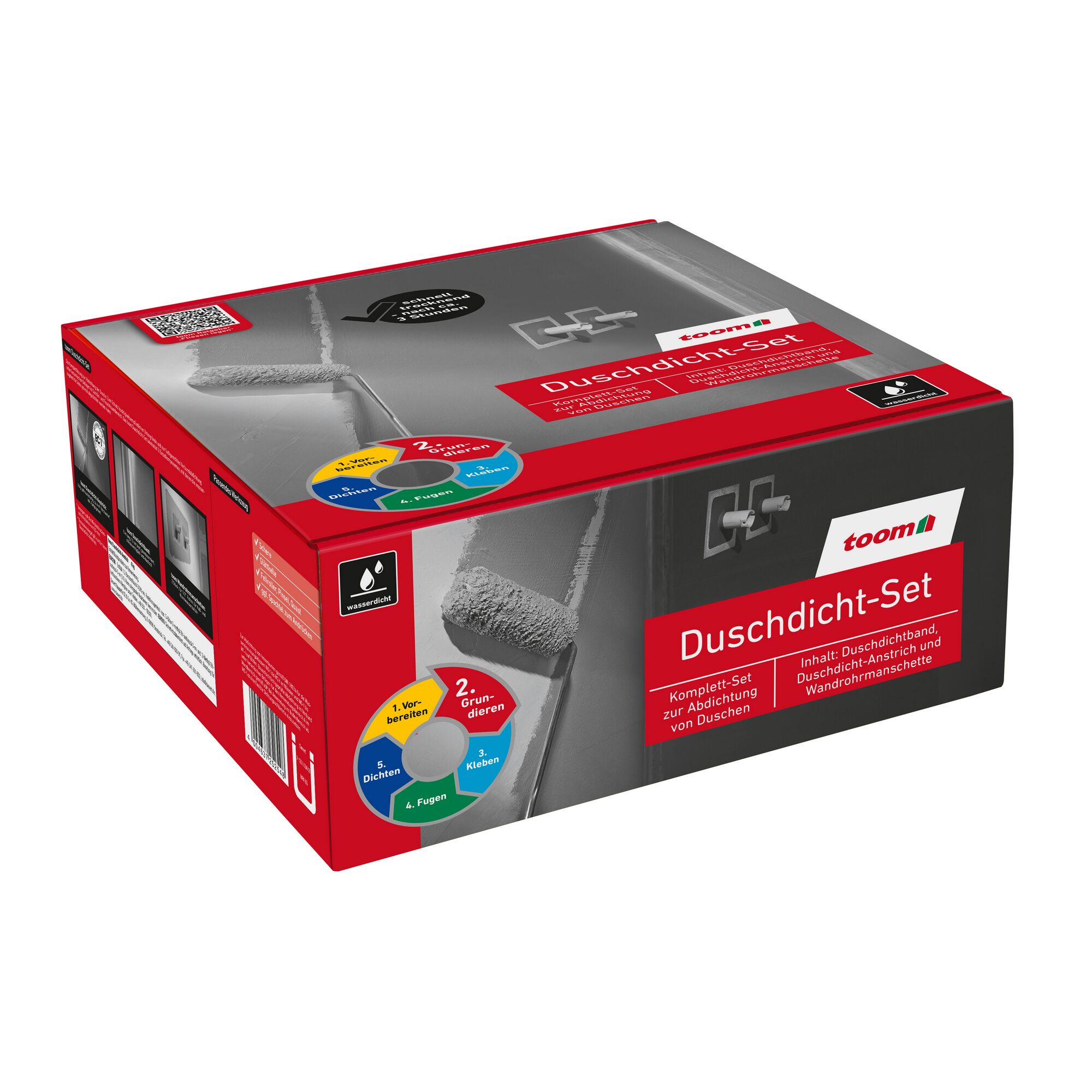 toom Duschdicht-Set Verpackung mit Farbrolle.