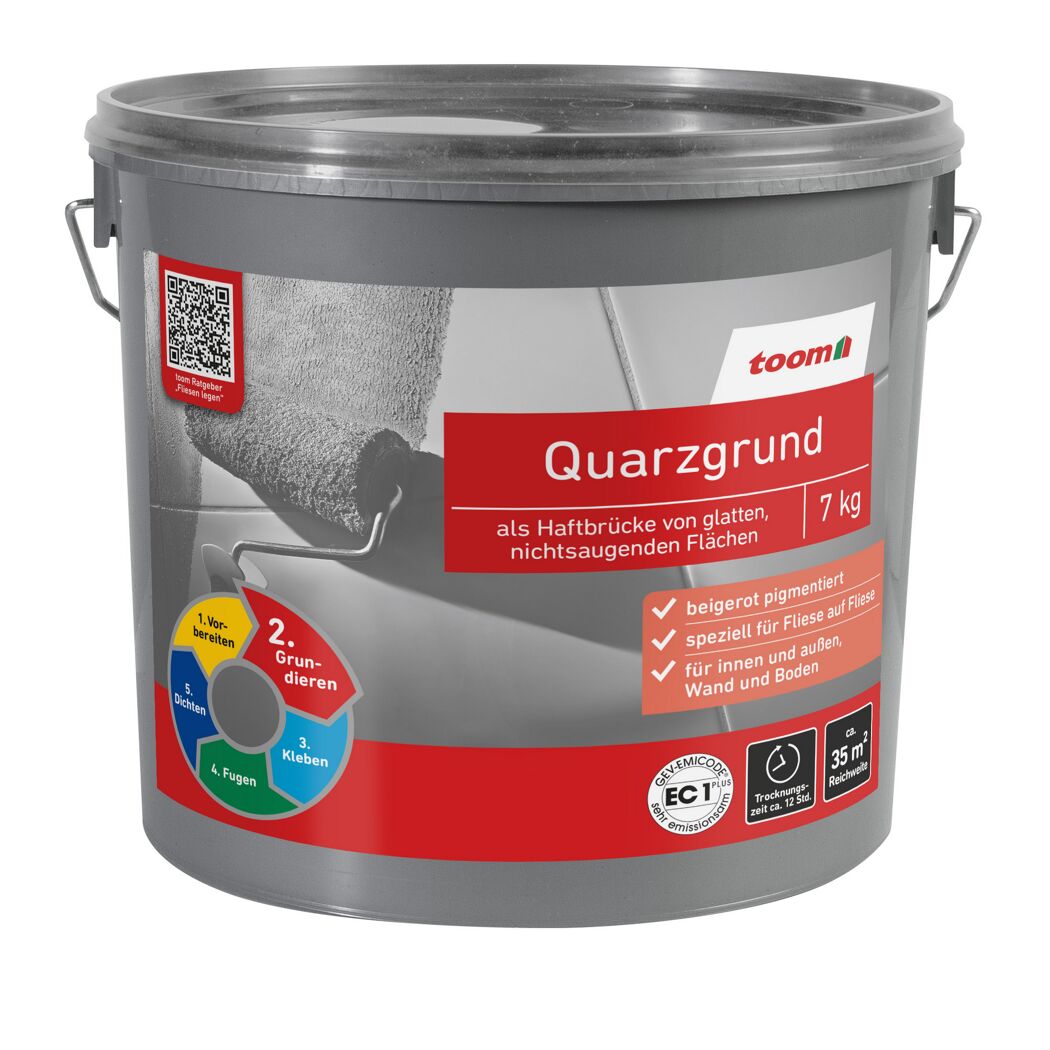 Quarzgrund 7 kg Eimer mit Roller auf dem Etikett.