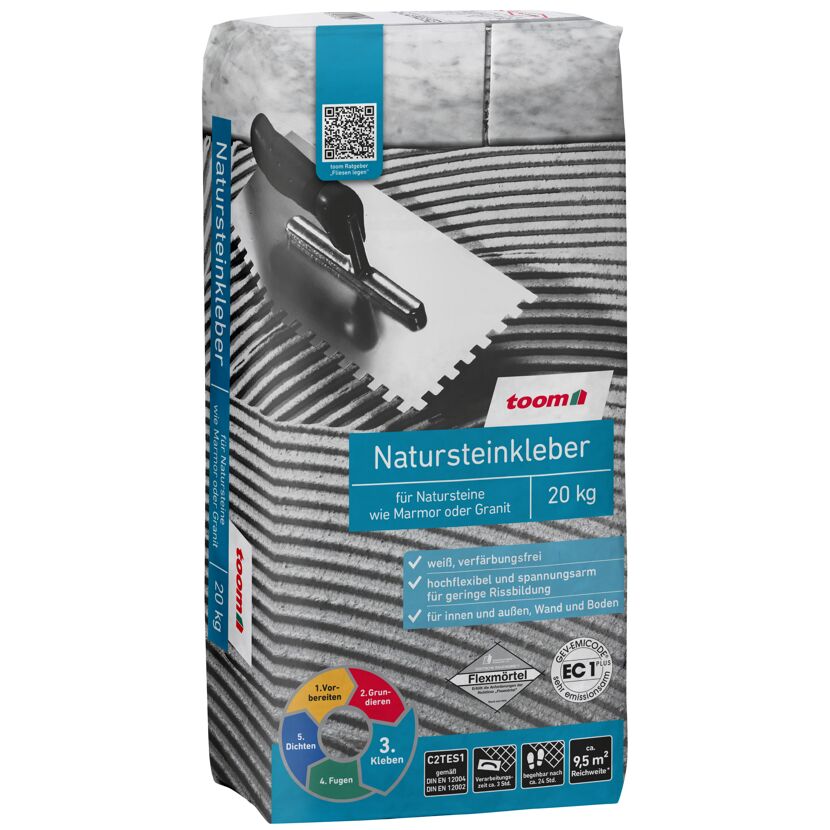 Sack toom Natursteinkleber 20 kg mit Zahnspachtel