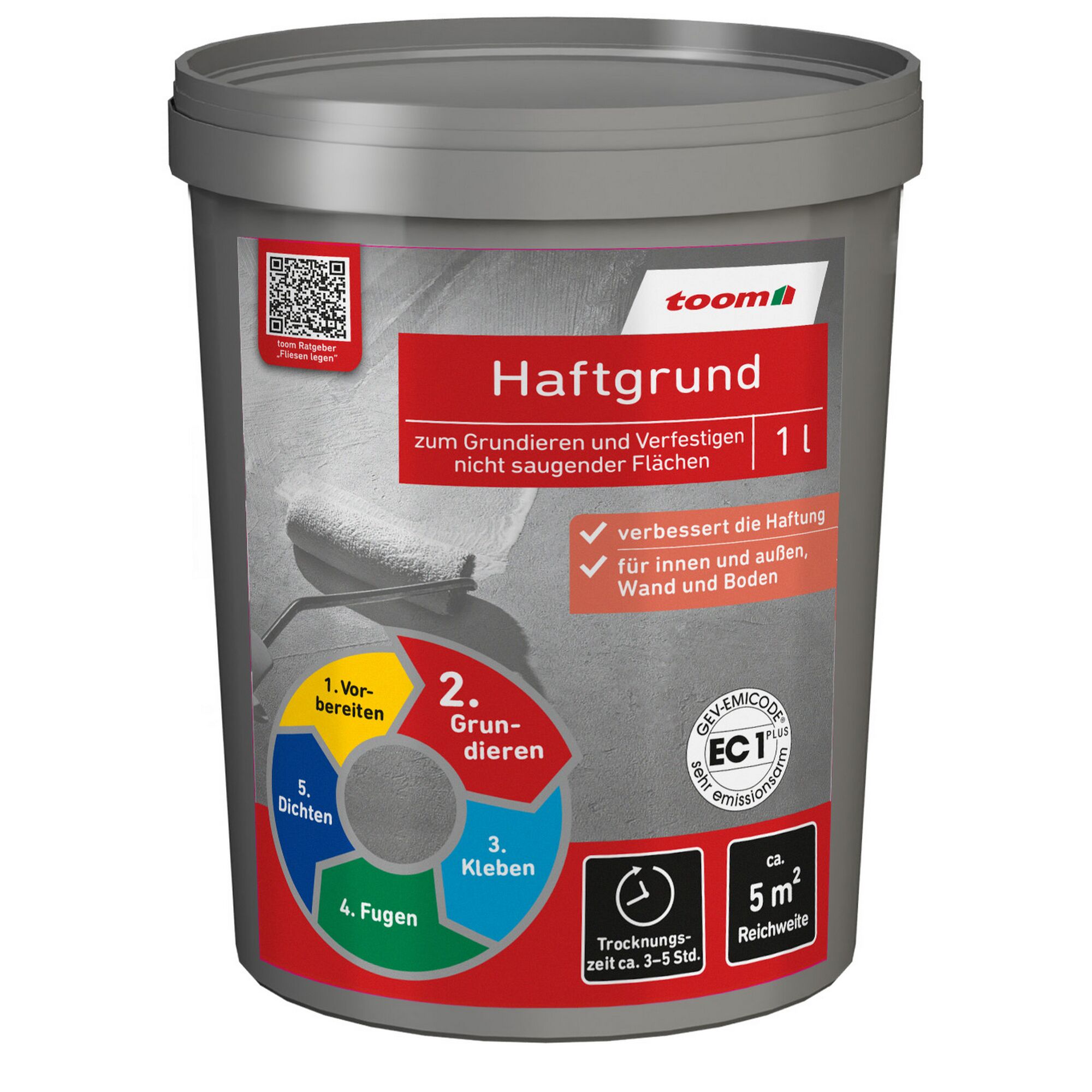 Grauer Eimer toom Haftgrund 1 Liter