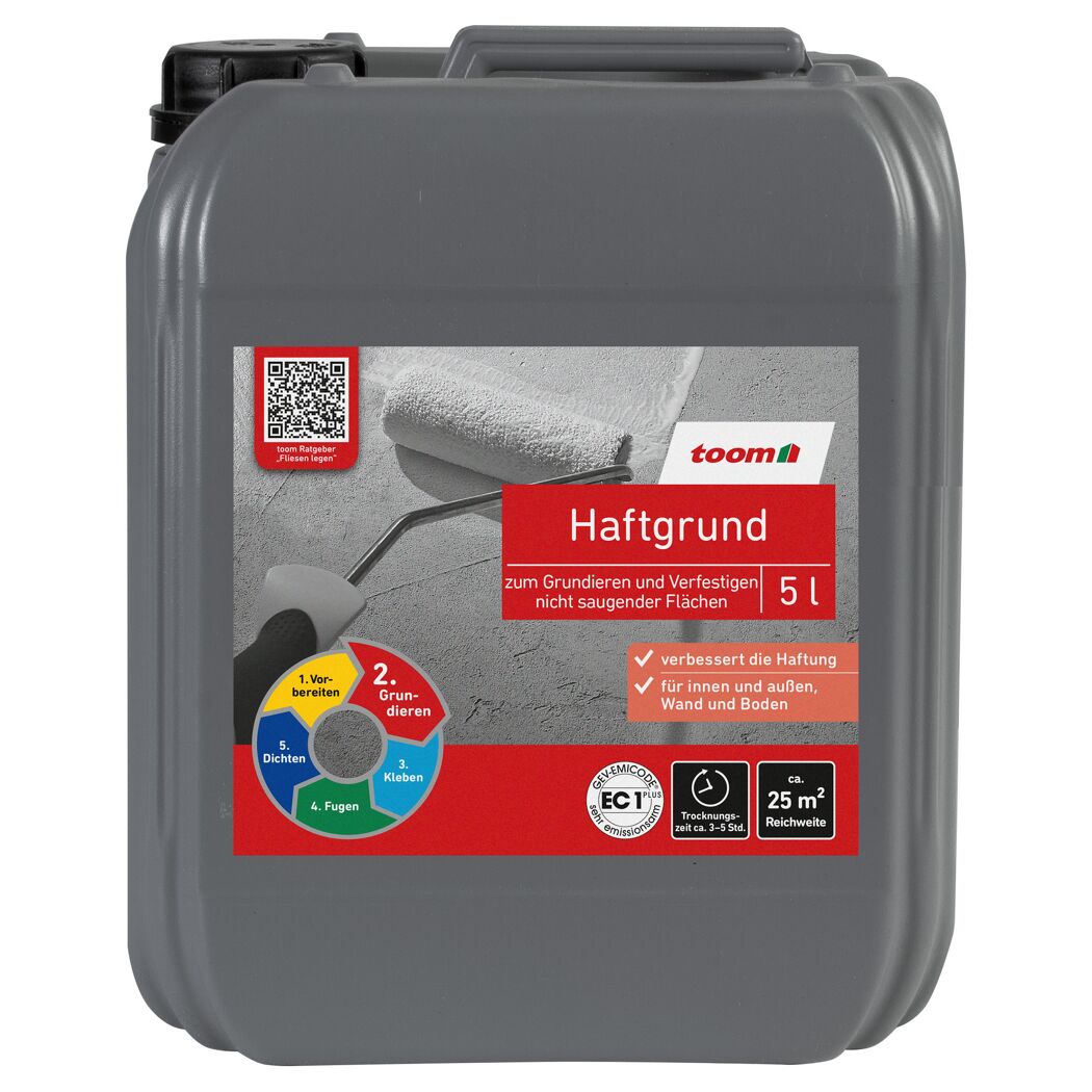 Haftgrund 5 Liter im grauen Kanister, Rolle auf Etikett.