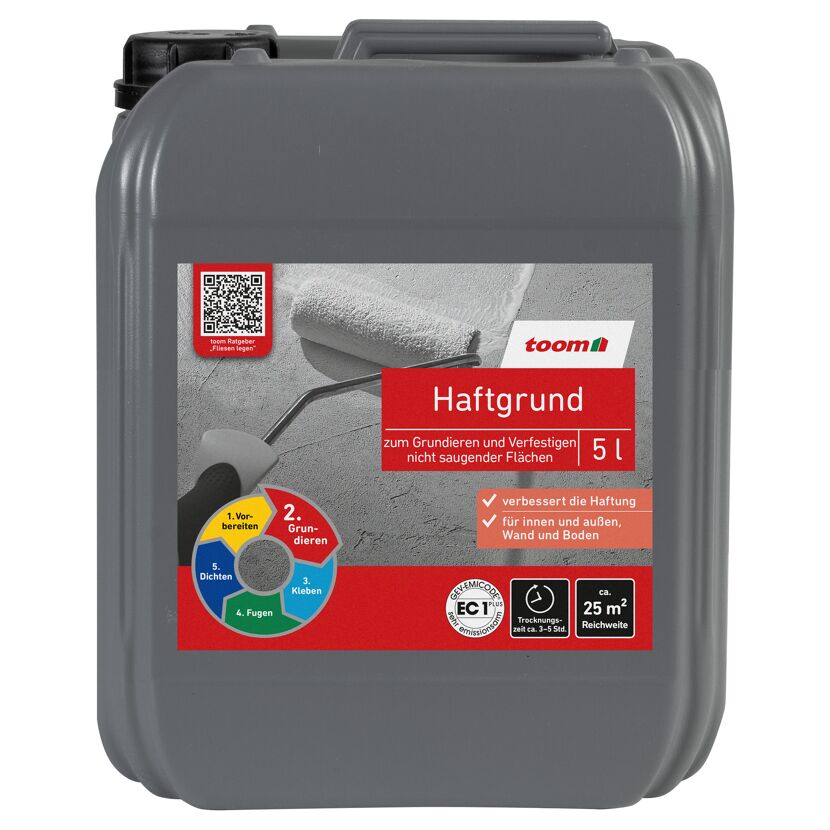 Haftgrund 5 Liter im grauen Kanister, Rolle auf Etikett.