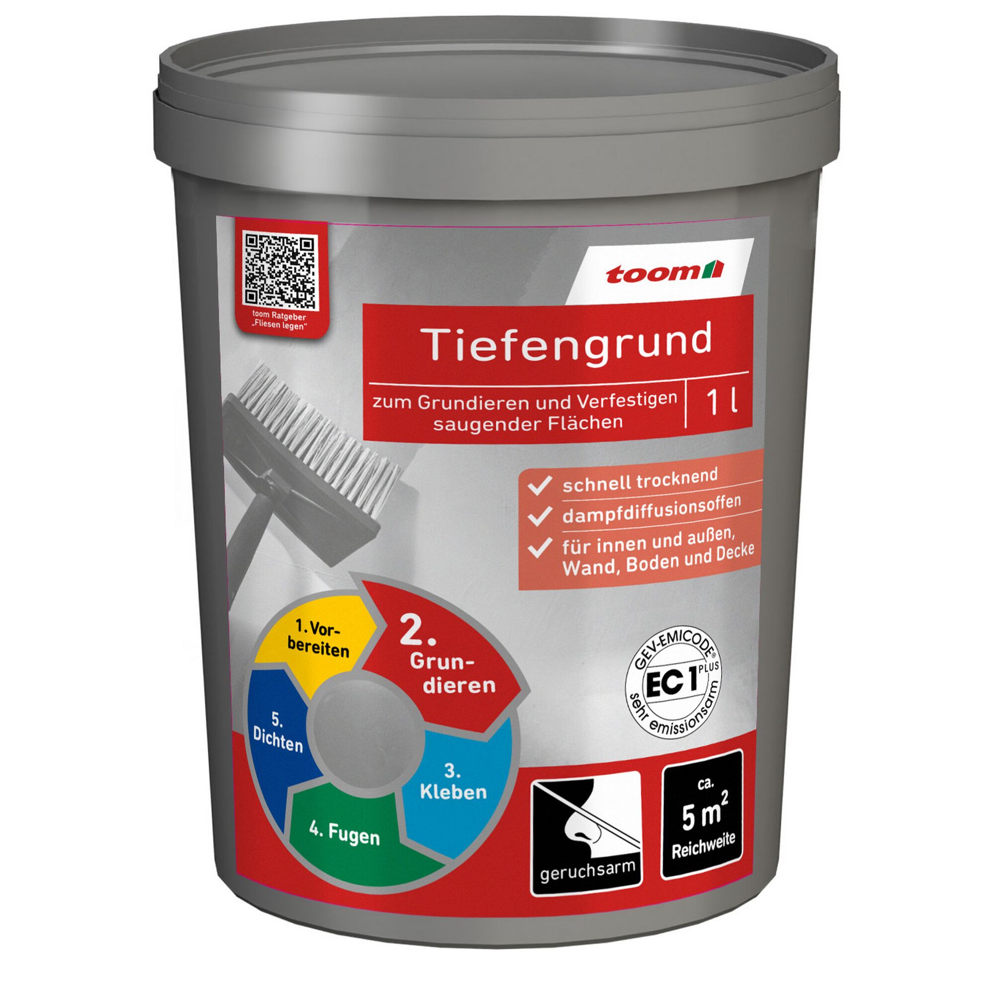 Grauer Eimer Toom Tiefengrund 1 Liter
