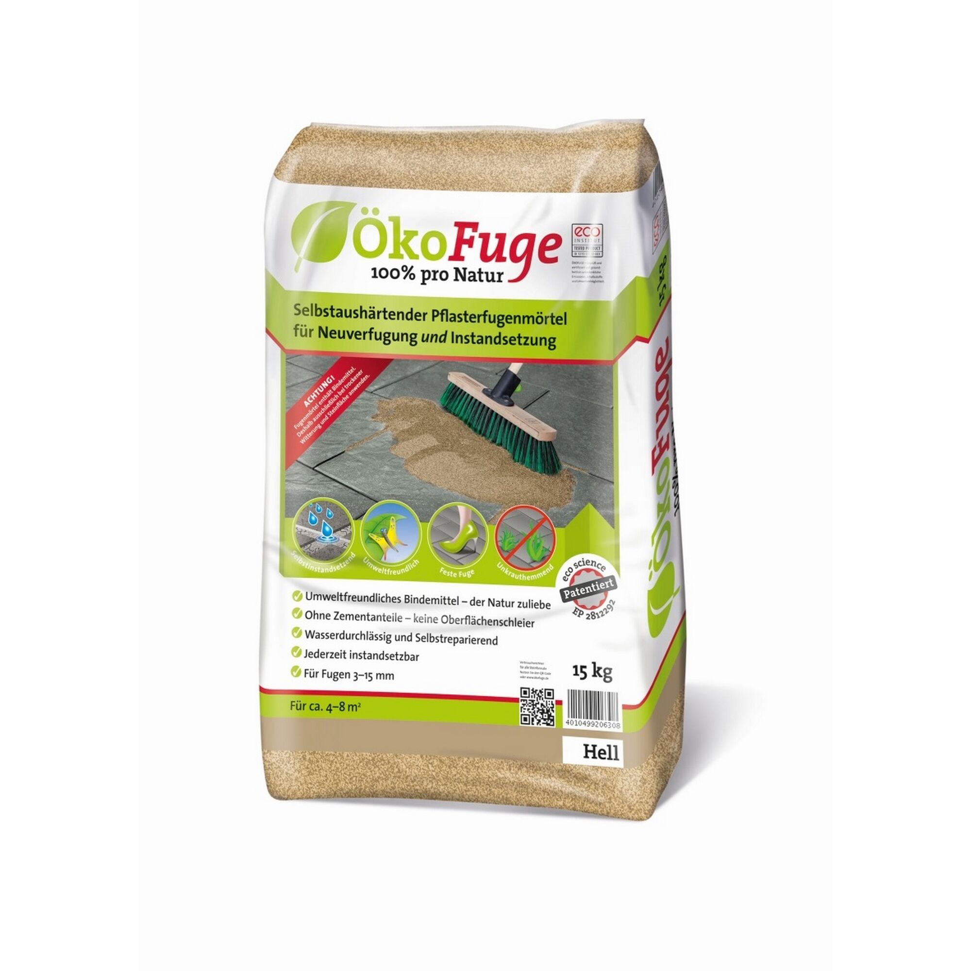 ÖkoFugenmörtel, hell, 15 kg Sack, Besen