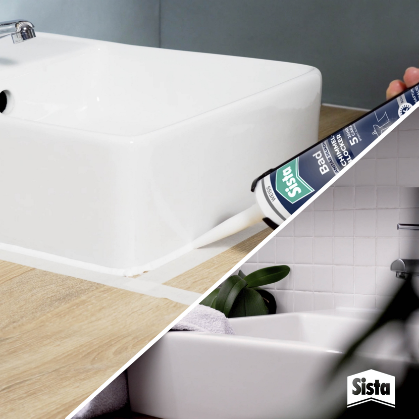 Sista Bad-Silikon wird an Waschbecken angebracht.