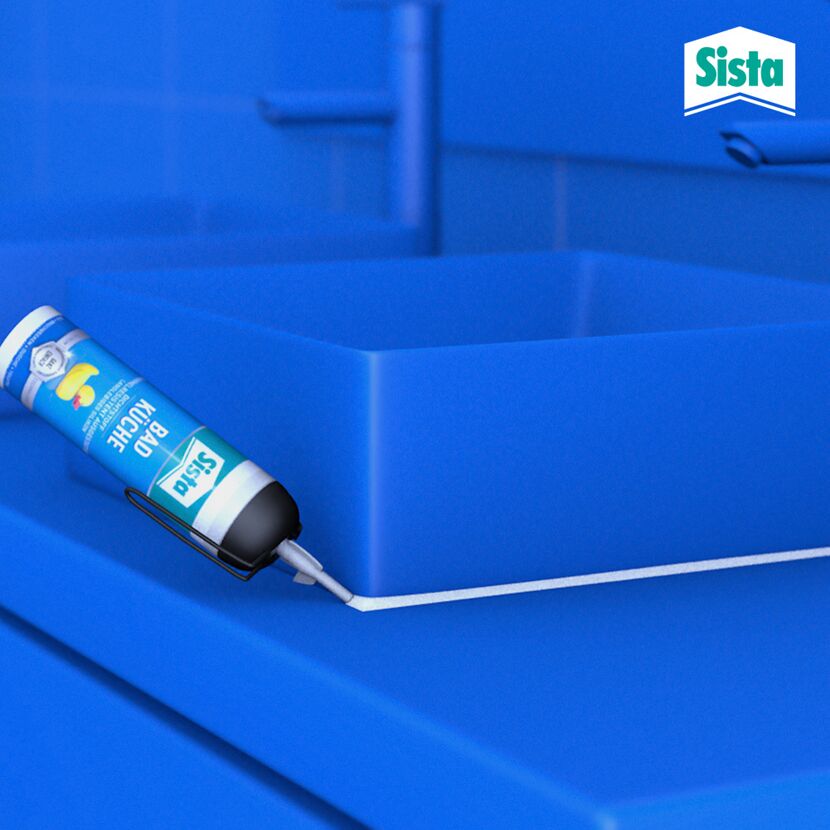 Sista Silikon wird auf blaue Oberfläche aufgetragen.