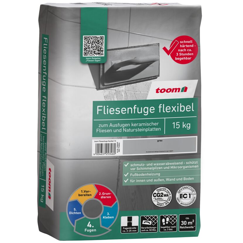toom Flexfuge 'Universal' grau 15 kg Sack mit Fugenbrett