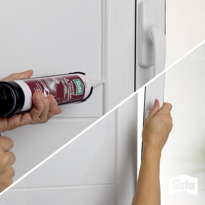 Person trägt Dichtungsmittel mit Kartuschenpistole auf.