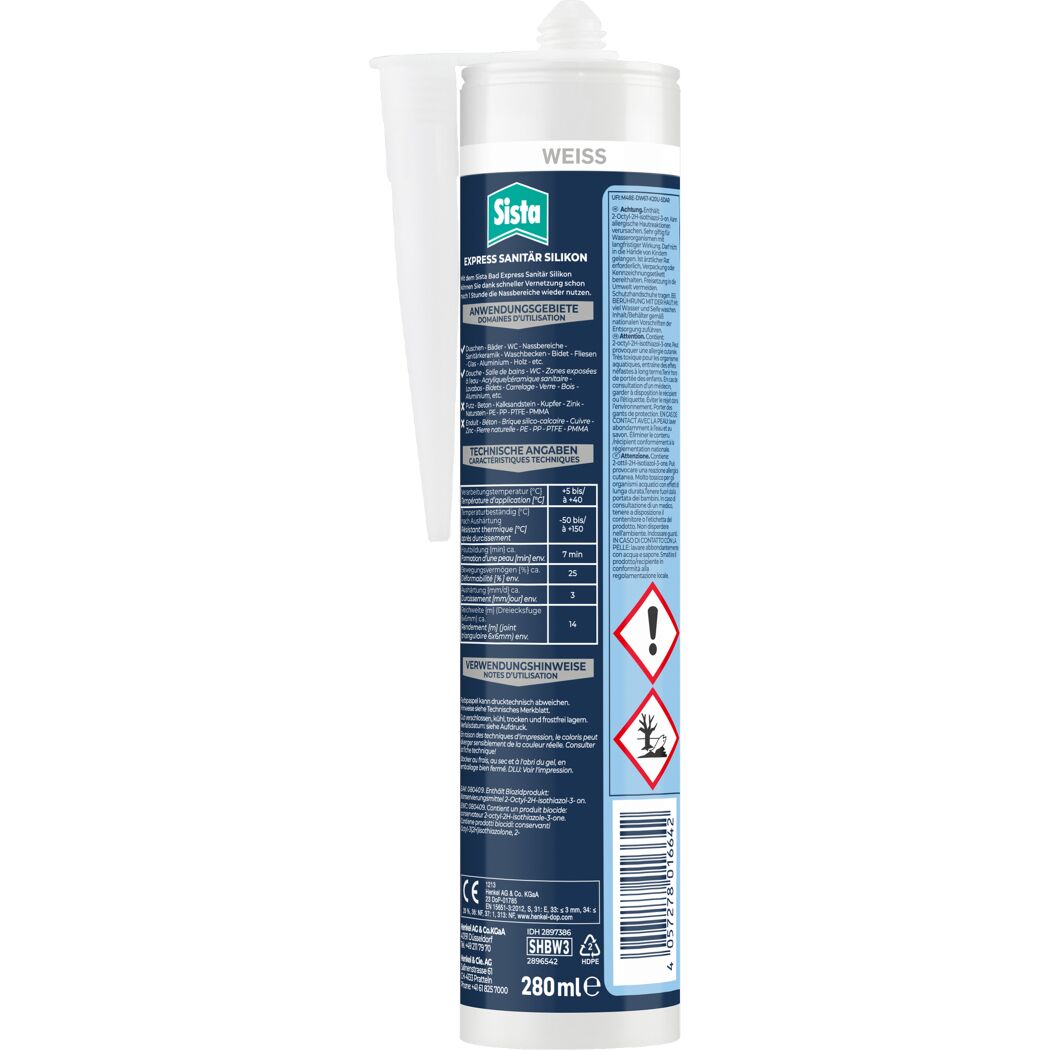 Sista Bad Express Sanitär Silikon Kartusche 280ml weiß
