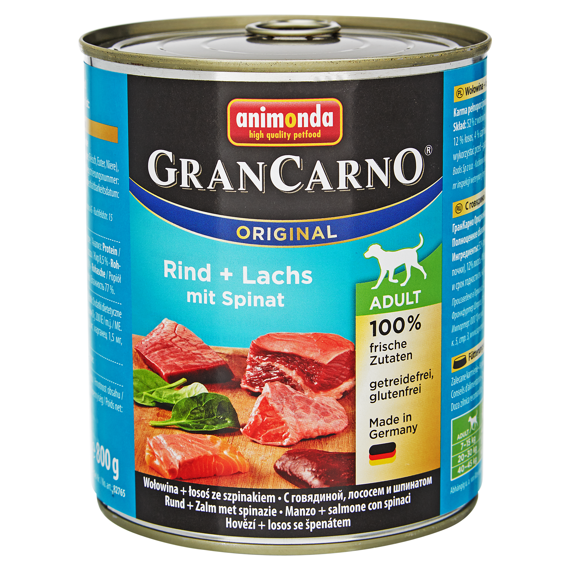 Hundenassfutter "Gran Carno" Original mit Rind/Lachs/Spinat 800 g + product picture