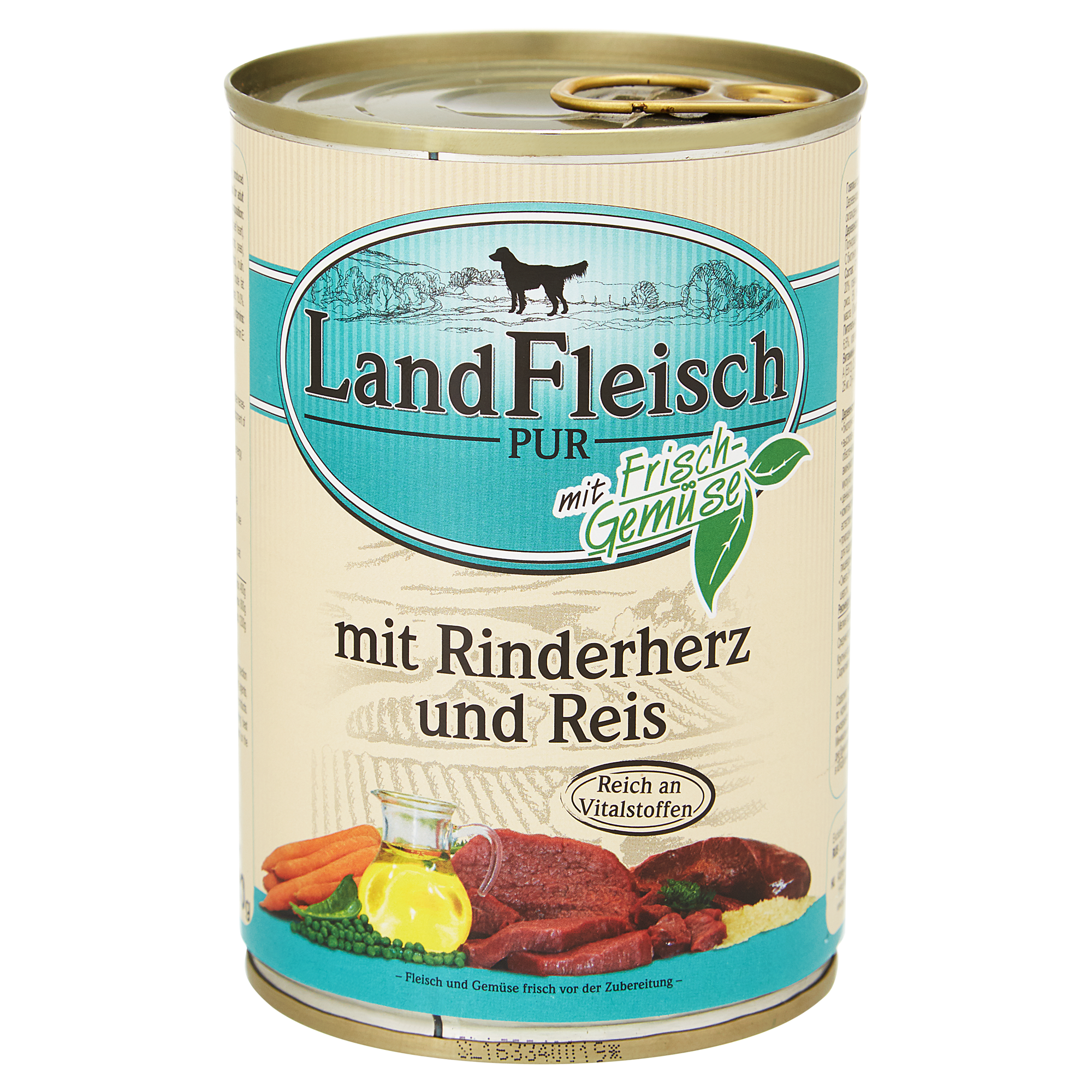 Hundenassfutter "Pur" mit Frischgemüse/Rinderherz/Reis 400 g + product picture