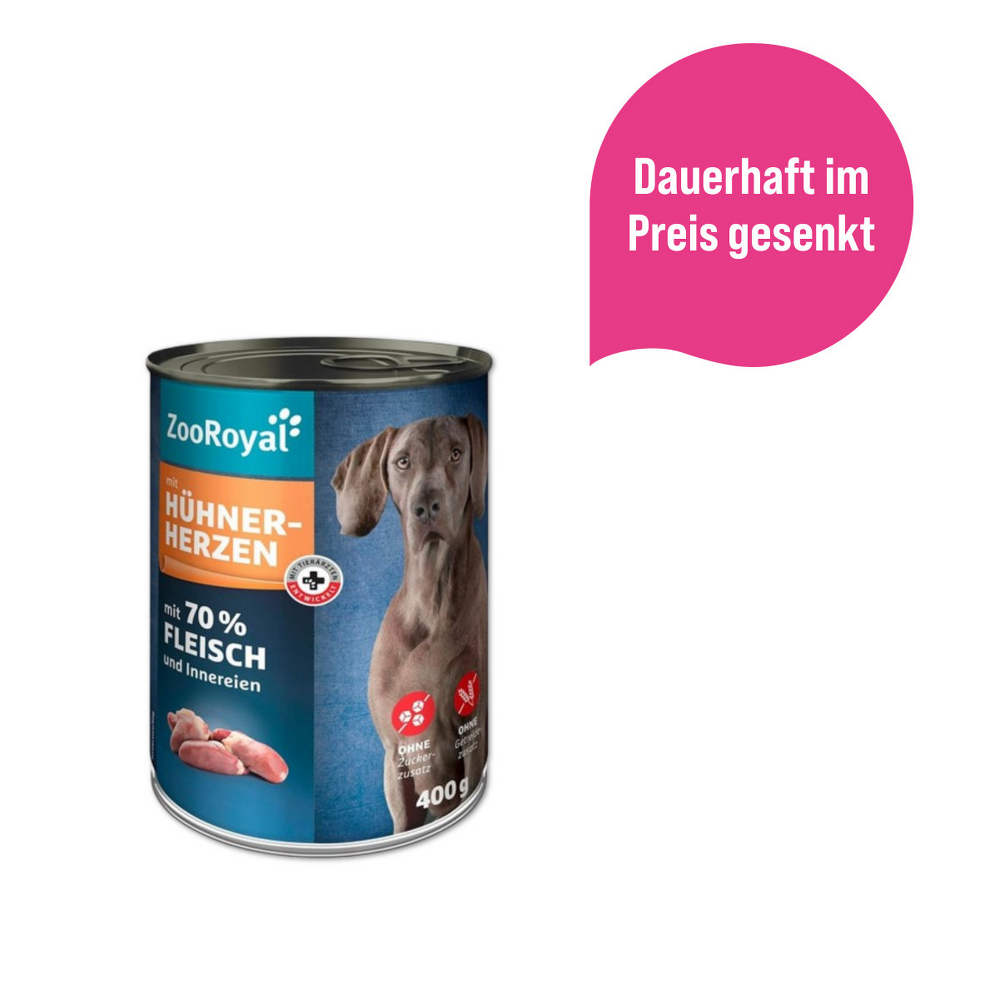 Hunde-Nassfutter mit Hühnerherzen 400 g