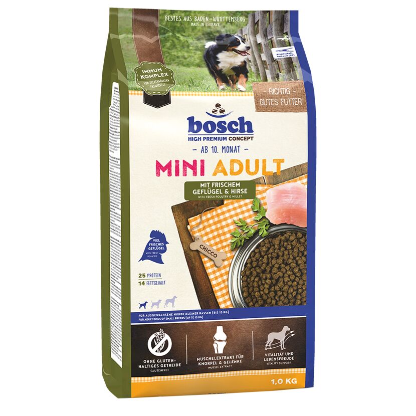 Hundetrockenfutter 'Dog Mini Adult' Geflügel und Hirse 1 kg