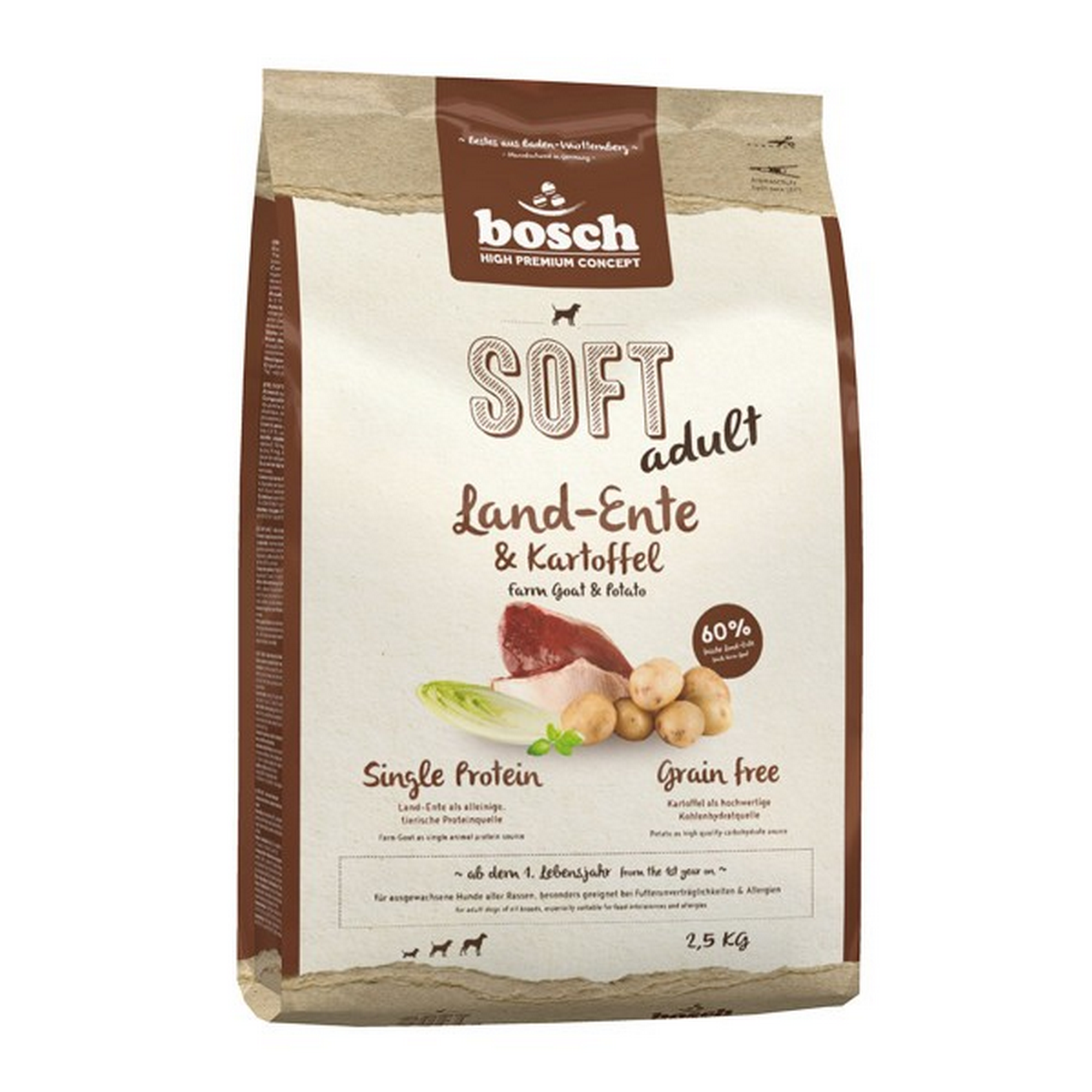 Hundetrockenfutter 'Soft Adult' Land-Ente und Kartoffel 2,5 kg + product picture