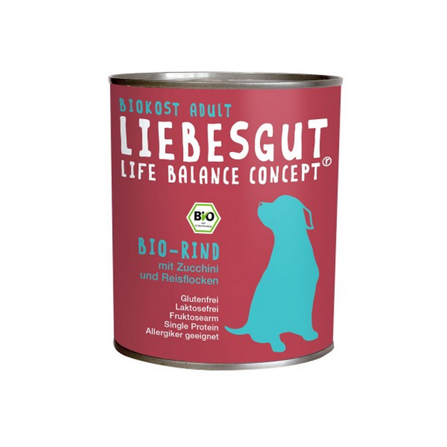 Bild von Hundenassfutter 'Biokost Adult' Hund mit Rind, Zucchini und Reis 800 g