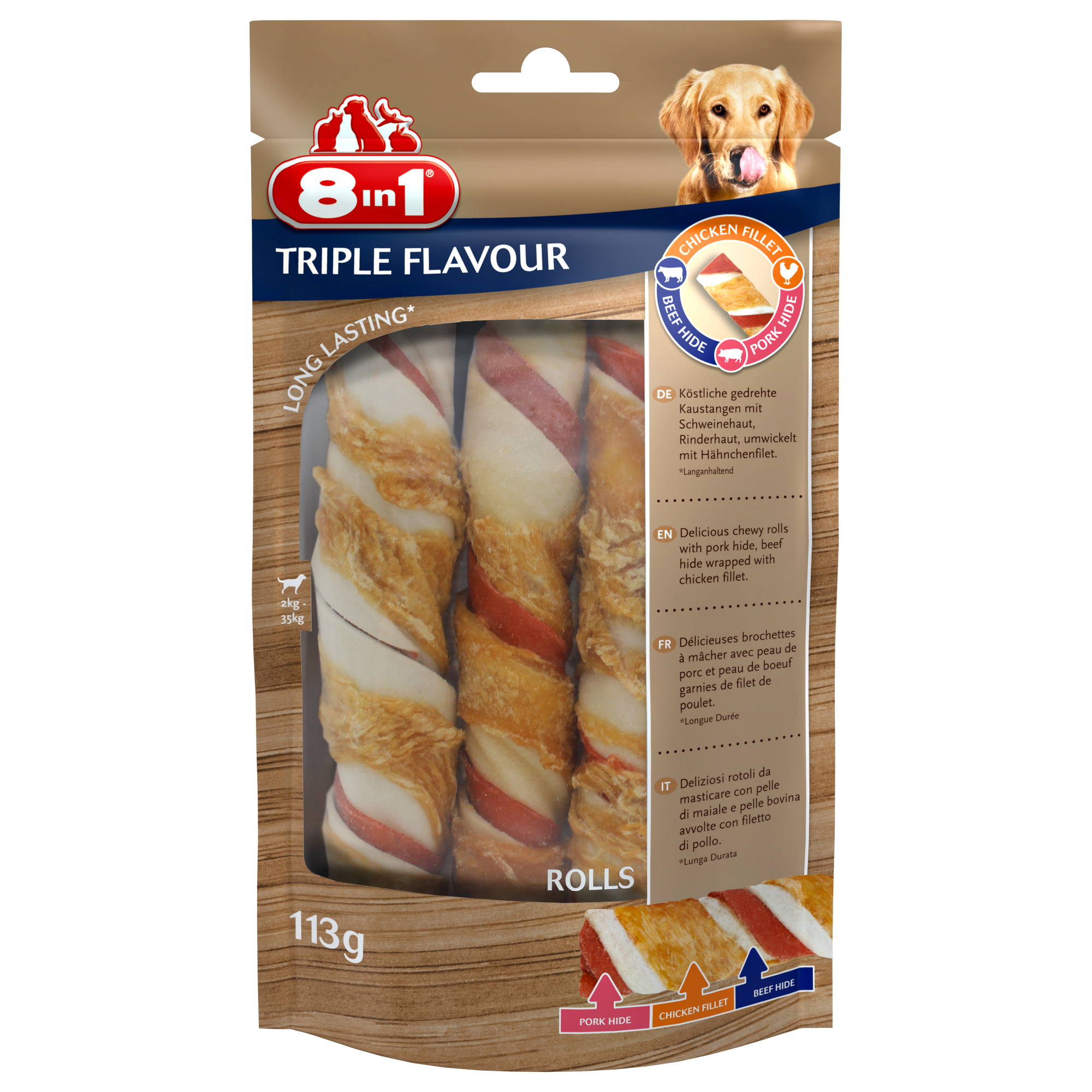 Hundesnack 'Triple Flavour' mit Rind/Schwein/Huhn 3 Stück + product picture
