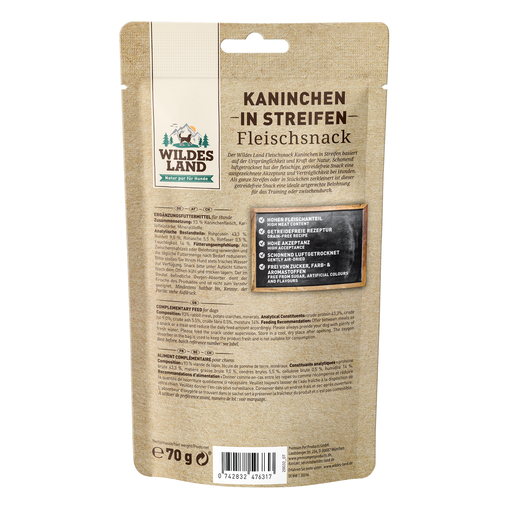 Hundesnack 'Fleischsnacks Kaninchenfleisch in Streifen' 70 g