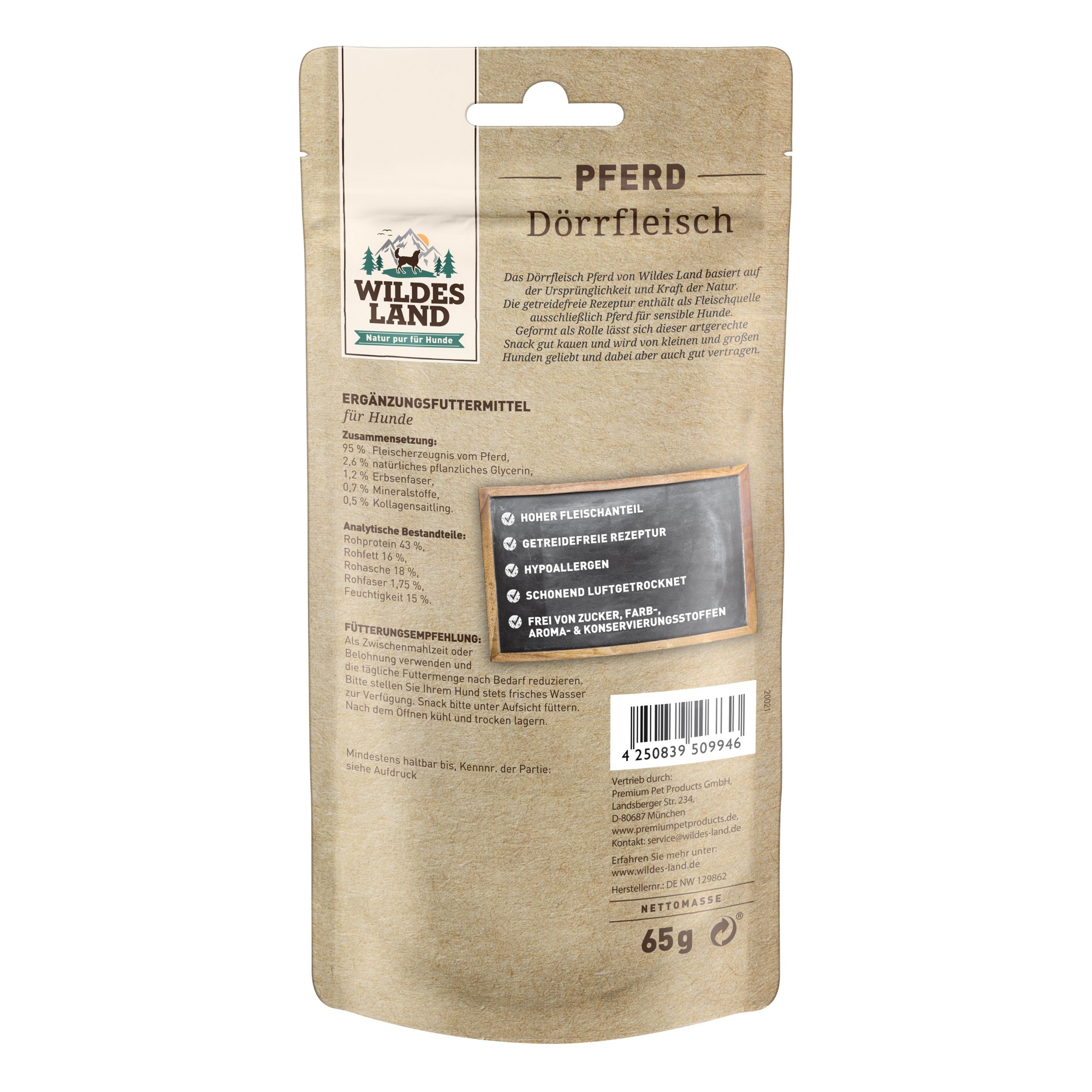 Hundesnack 'Dörrfleisch Pferd' 65 g