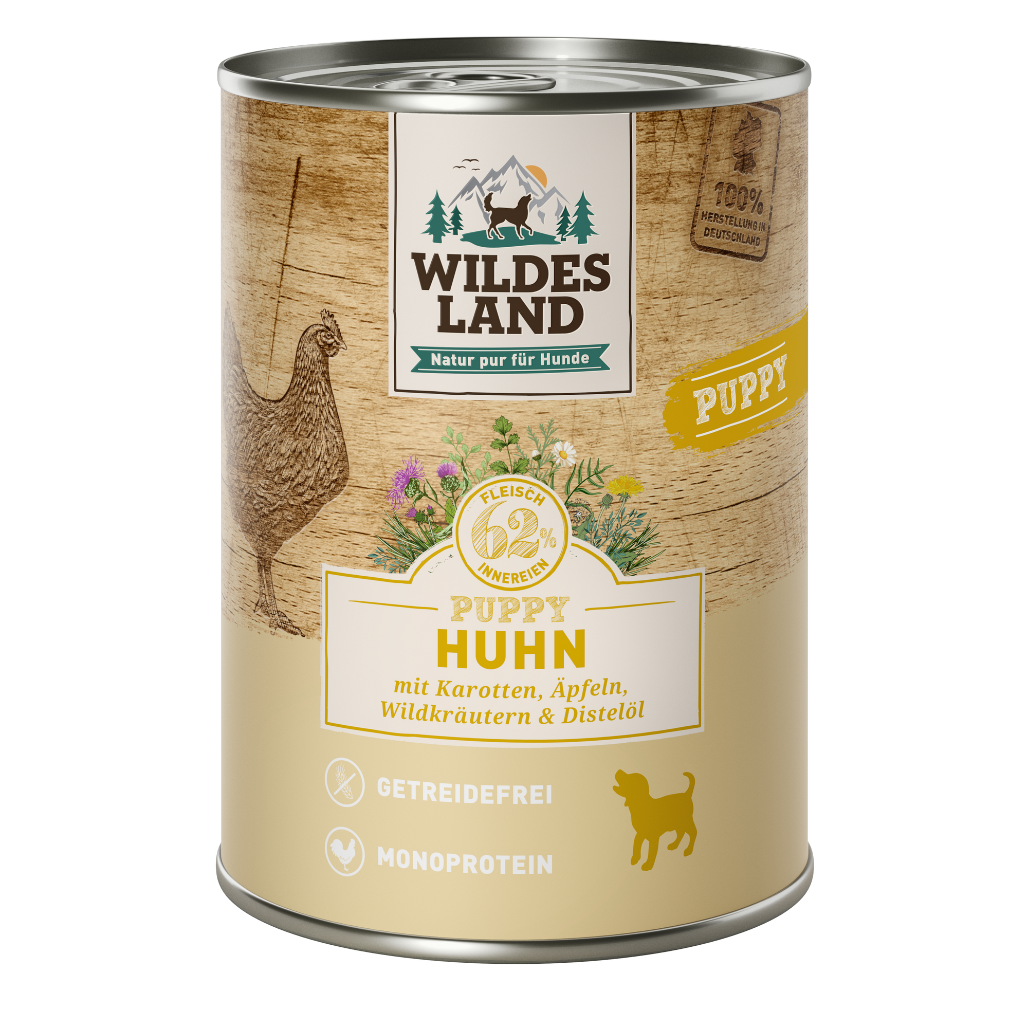 Hundenassfutter 'Huhn mit Karotte, Apfel und Wildkräutern' Puppy 400 g