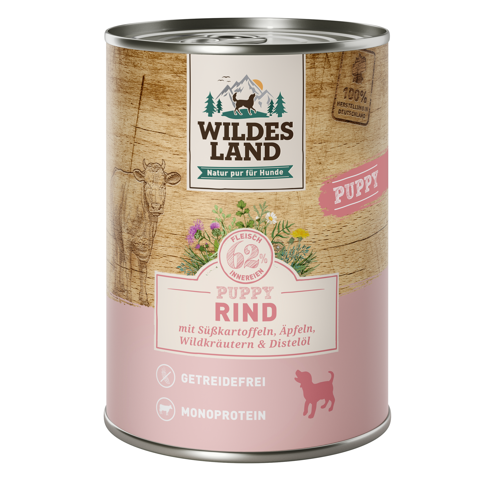 Hundenassfutter 'Rind mit Süßkartoffel, Apfel und Wildkräutern' Puppy 400 g