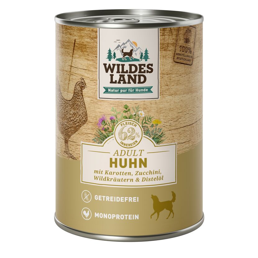 Hundenassfutter 'Huhn mit Karotten, Zucchini, Wildkräuter und Distelöl' Adult 400 g