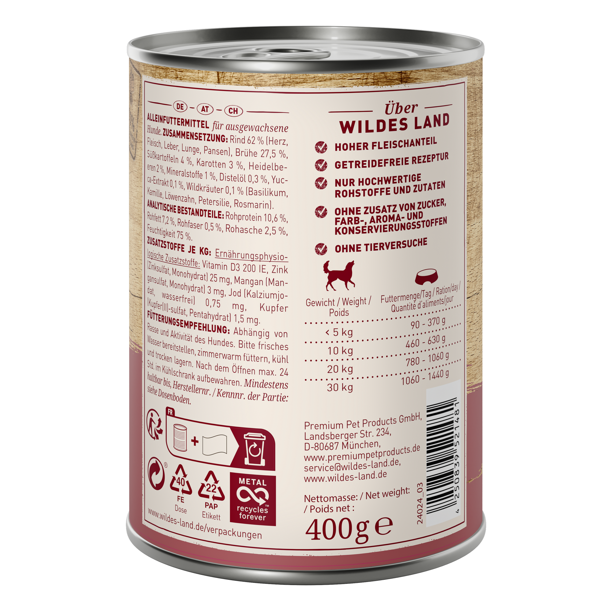 Hundenassfutter 'Rind mit Süßkartoffeln' Adult 400 g