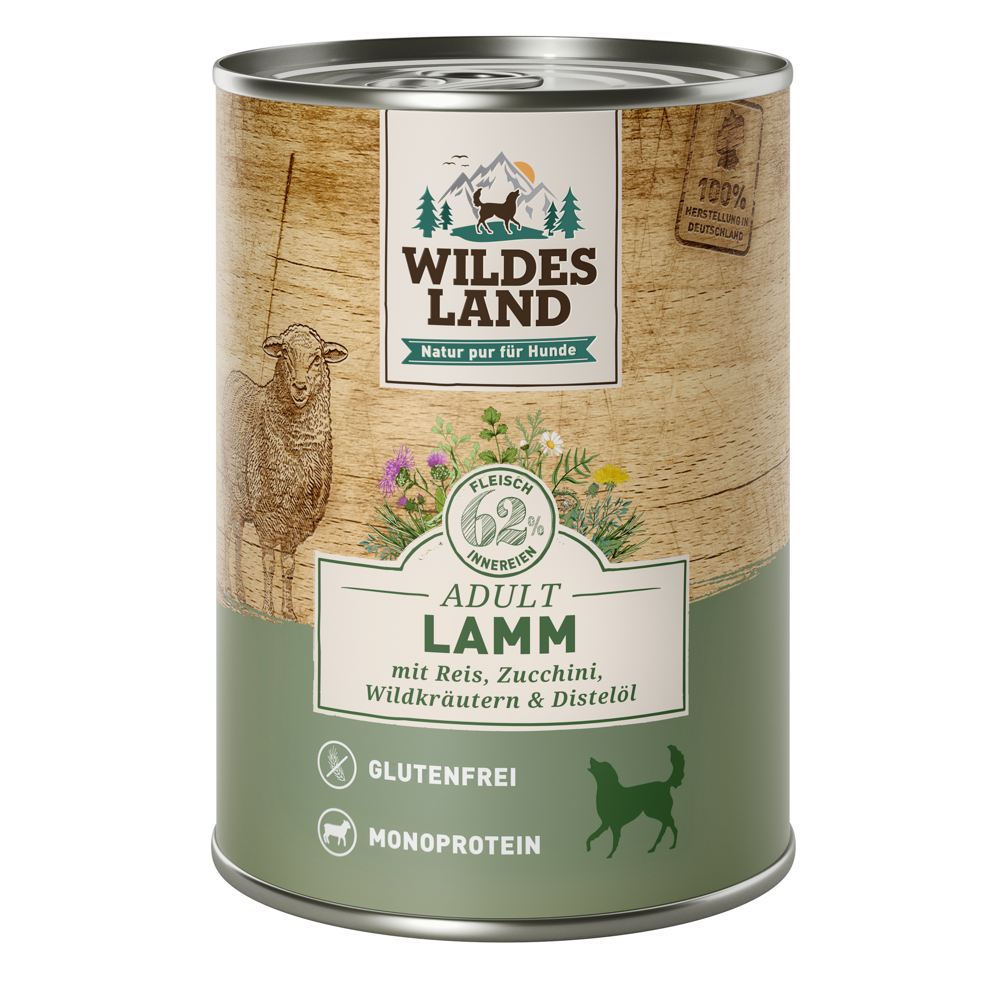 Hundenassfutter 'Lamm mit Reis, Zucchini, Wildkräutern und Distelöl' Adult 400 g