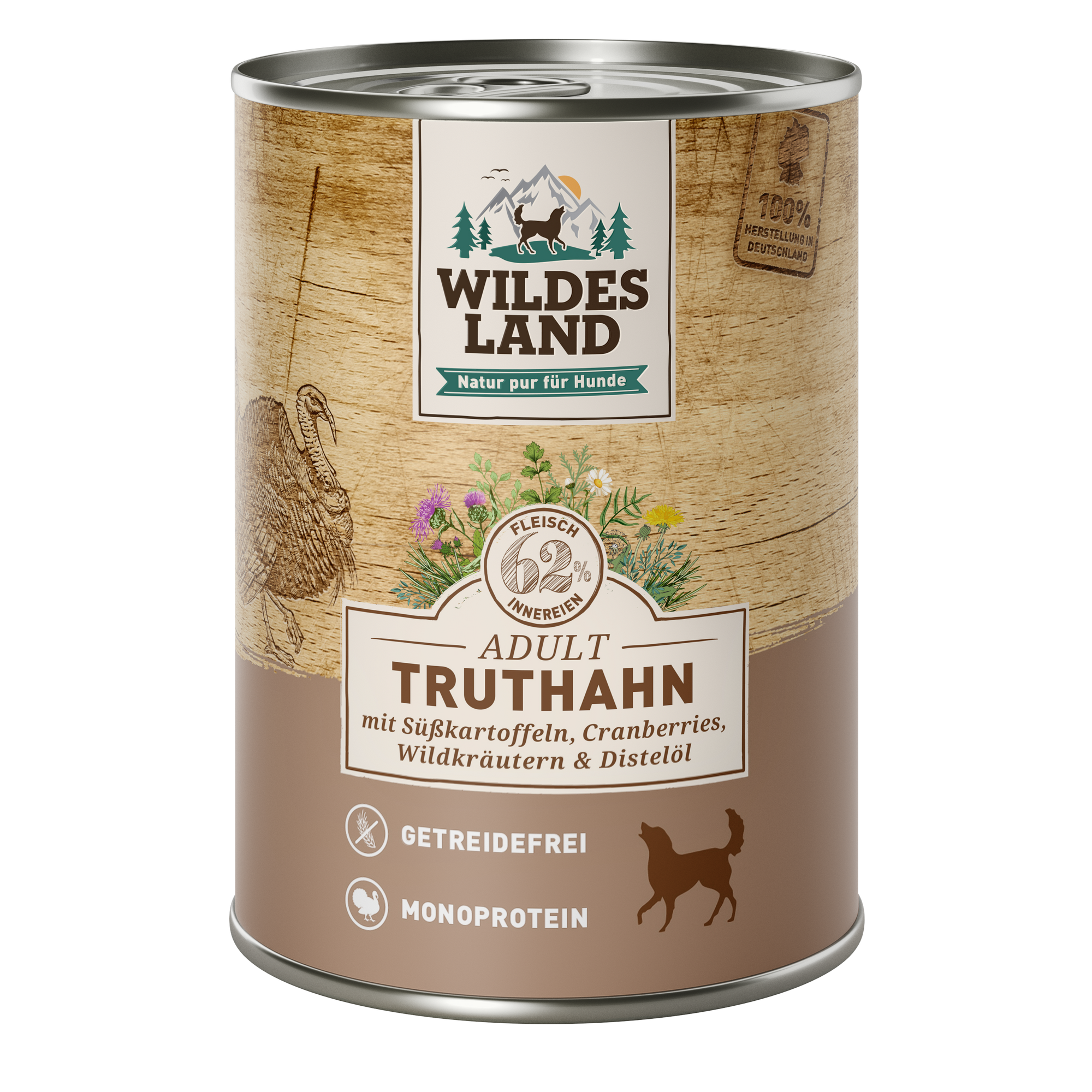 Hundenassfutter 'Truthahn mit Süßkartoffel, Cranberries, Wildkräutern und Distelöl' Adult 400 g