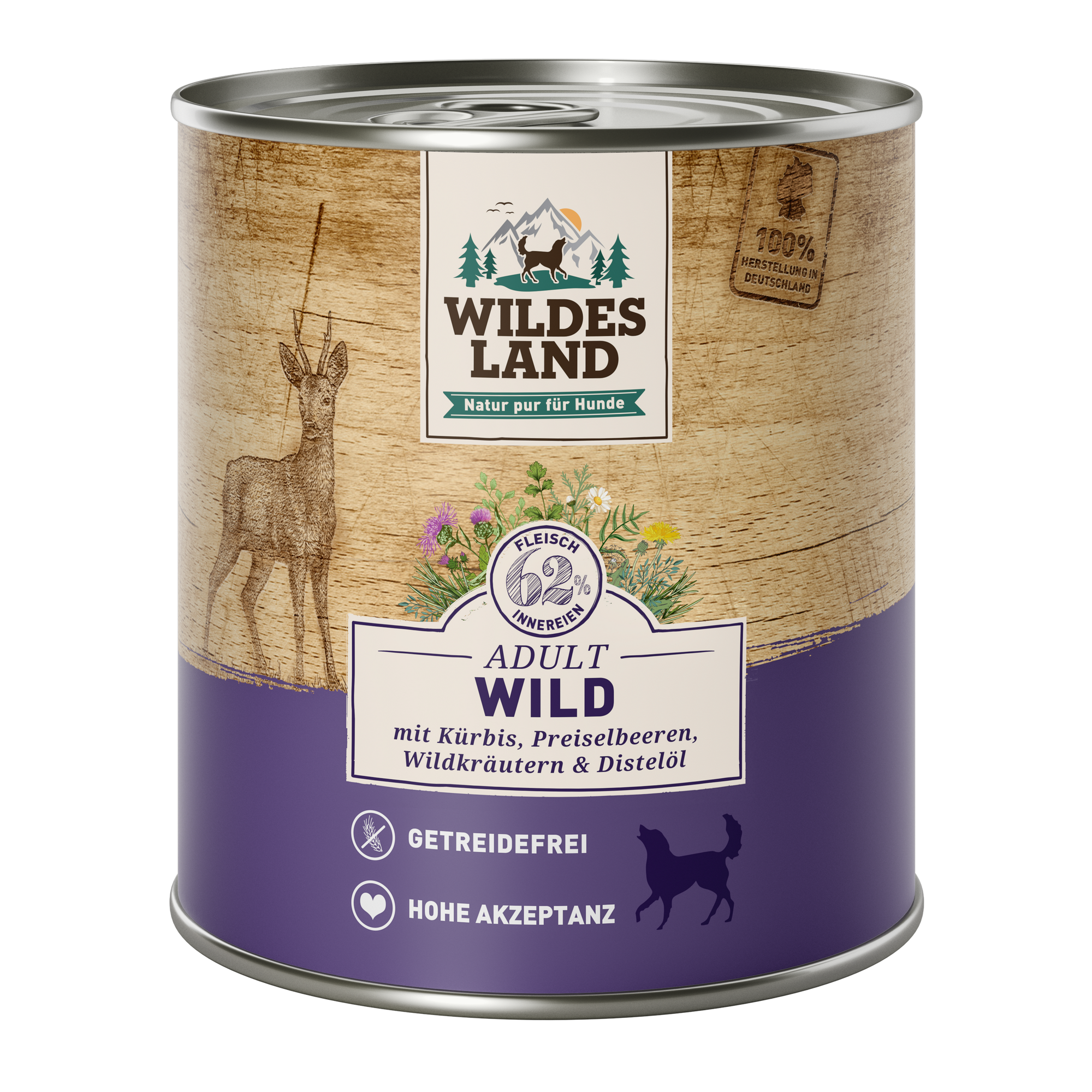 Hundenassfutter 'Wild mit Kürbis, Preiselbeeren, Wildkräutern und Distelöl' Adult 800 g