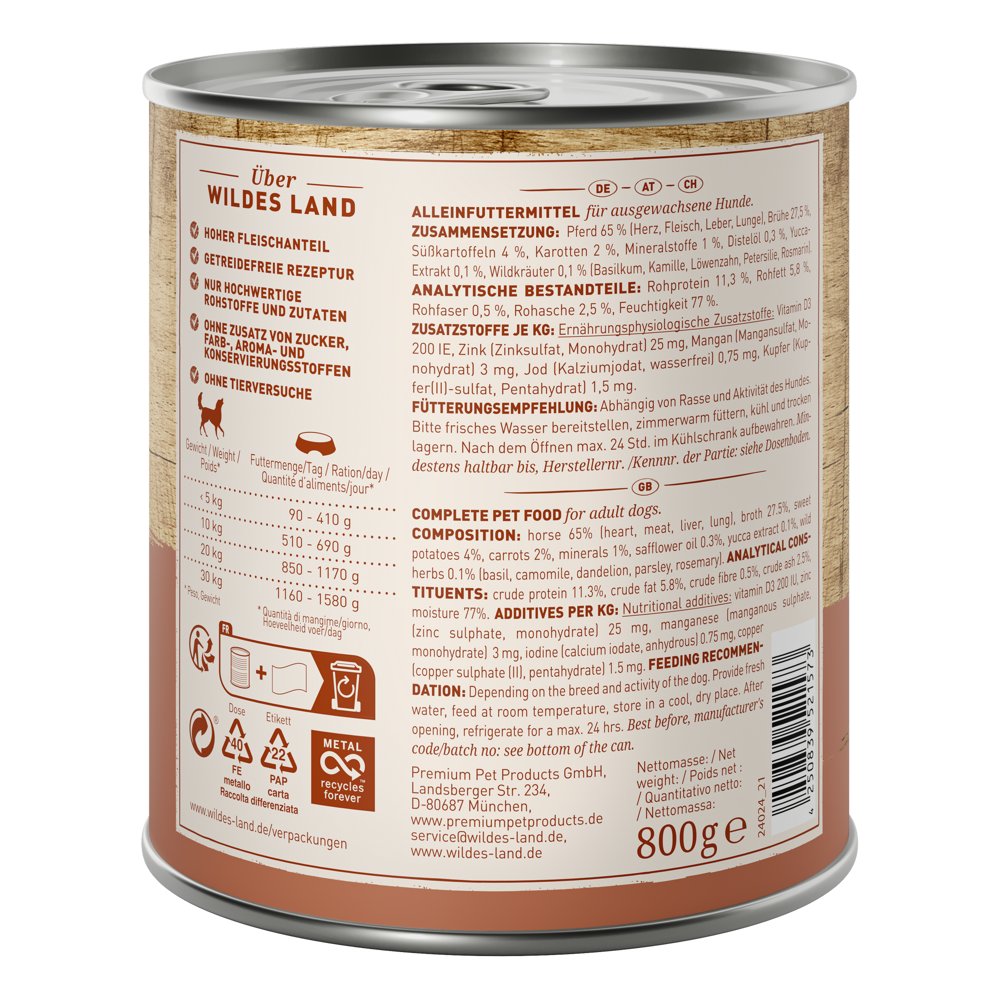 Hundenassfutter 'Pferd mit Süßkartoffeln, Wildkräutern und Distelöl' Adult 800 g