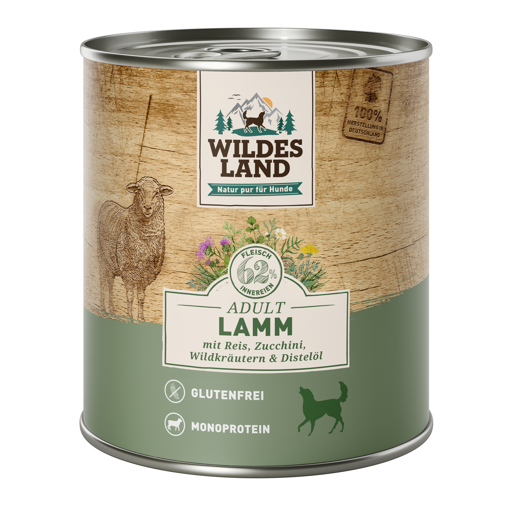 Hundenassfutter 'Lamm mit Reis, Zucchini, Wildkräutern und Distelöl' Adult 800 g