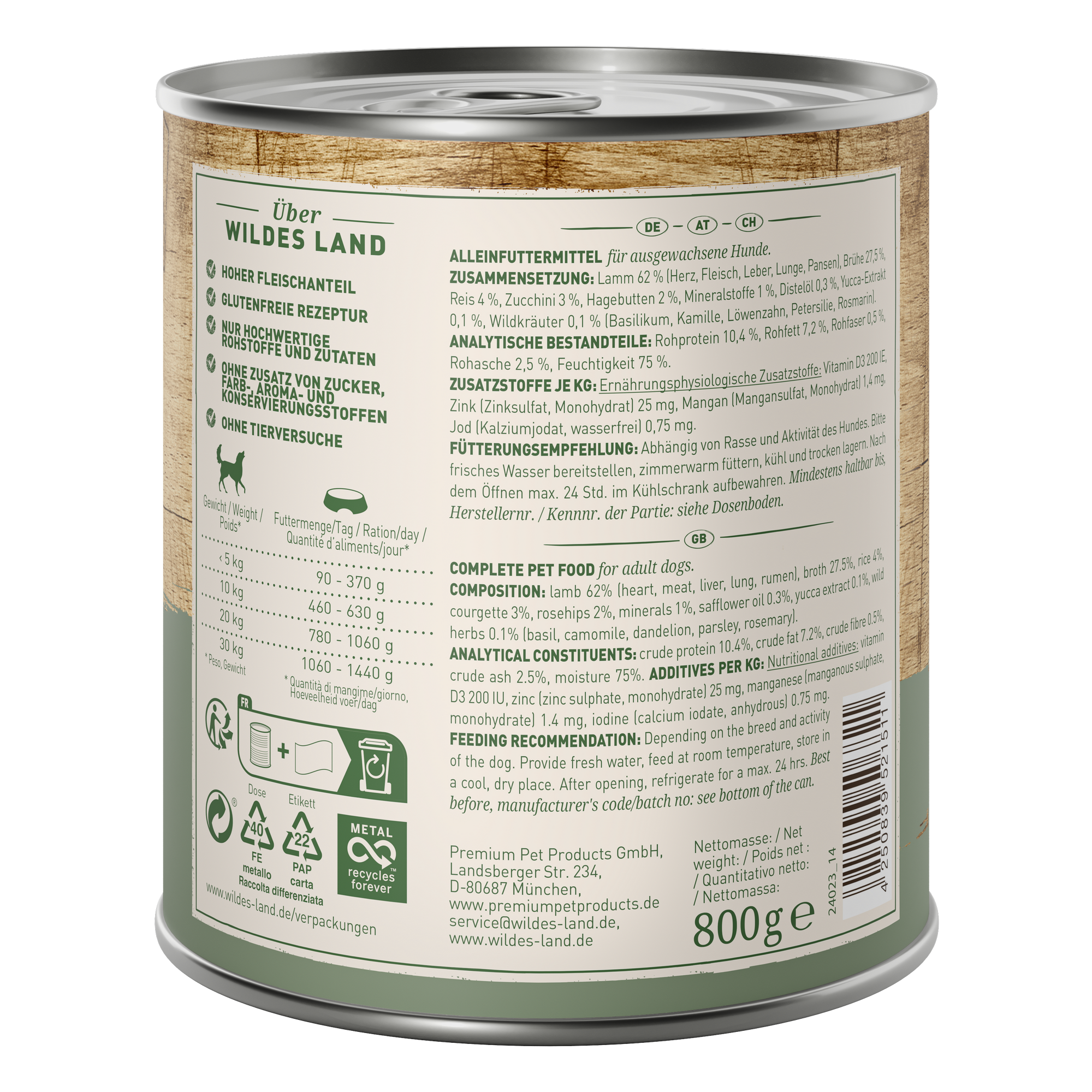 Hundenassfutter 'Lamm mit Reis, Zucchini, Wildkräutern und Distelöl' Adult 800 g