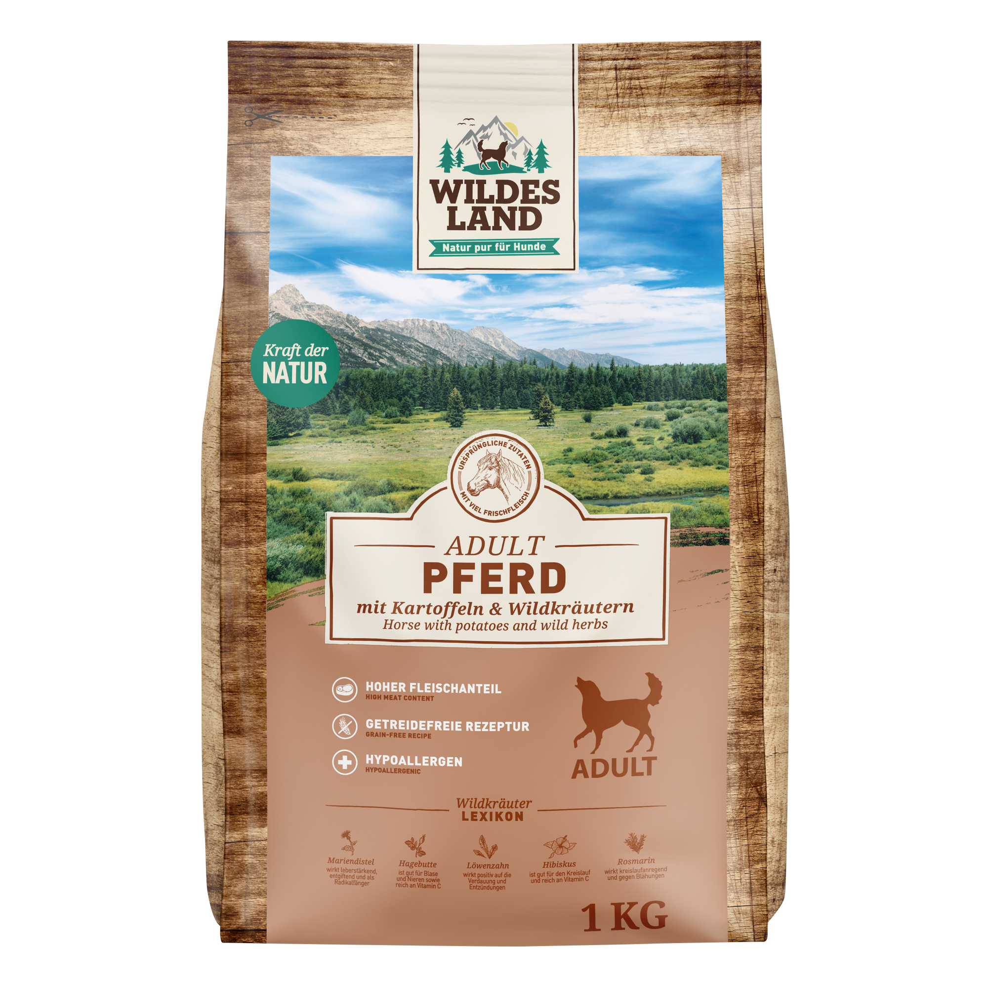 Hundetrockenfutter 'Pferd mit Kartoffeln und Wildkräutern' Adult 1 kg