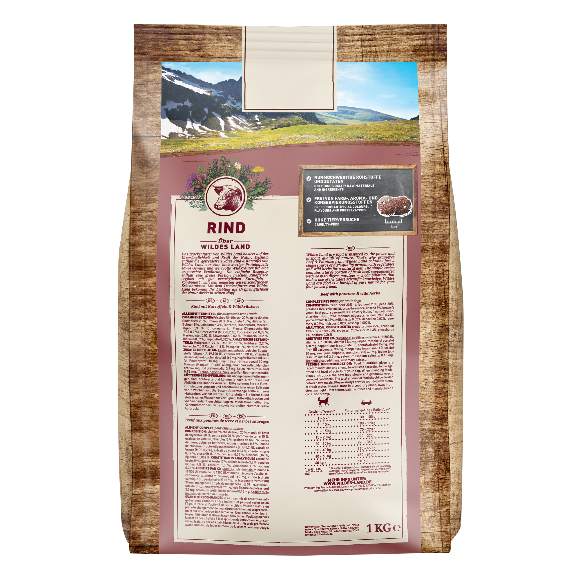 Hundetrockenfutter 'Rind mit Kartoffeln und Wildkräutern' Adult 1 kg