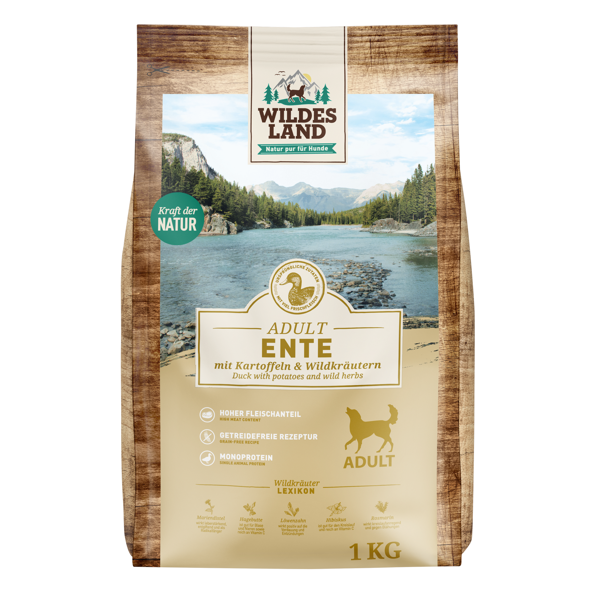 Hundetrockenfutter 'Ente mit Kartoffeln und Wildkräutern' Adult 1 kg